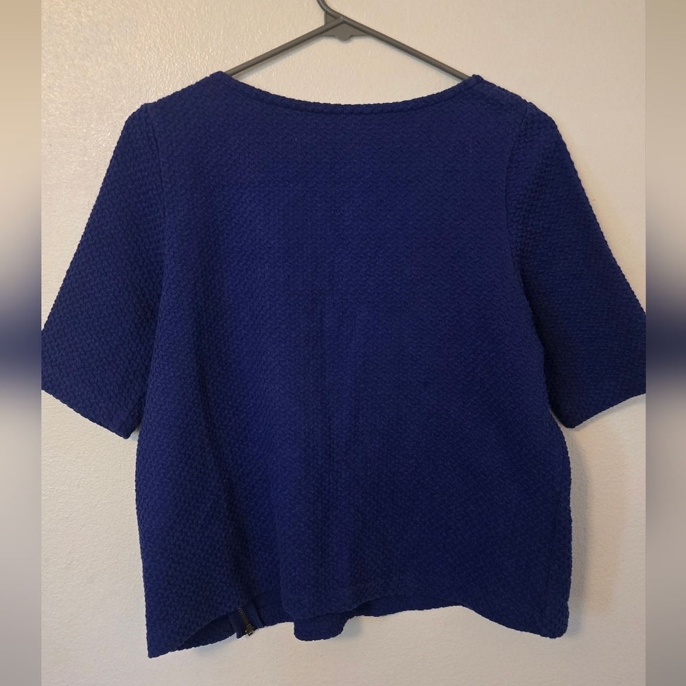 9-H15 x Anthropologie| Blue Textured Short Sleeve Top Size Large - Picture 2 of 9